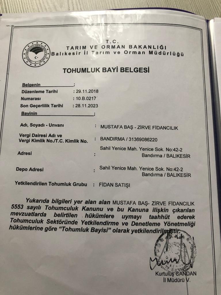Tohumluk Üretici Belgesi